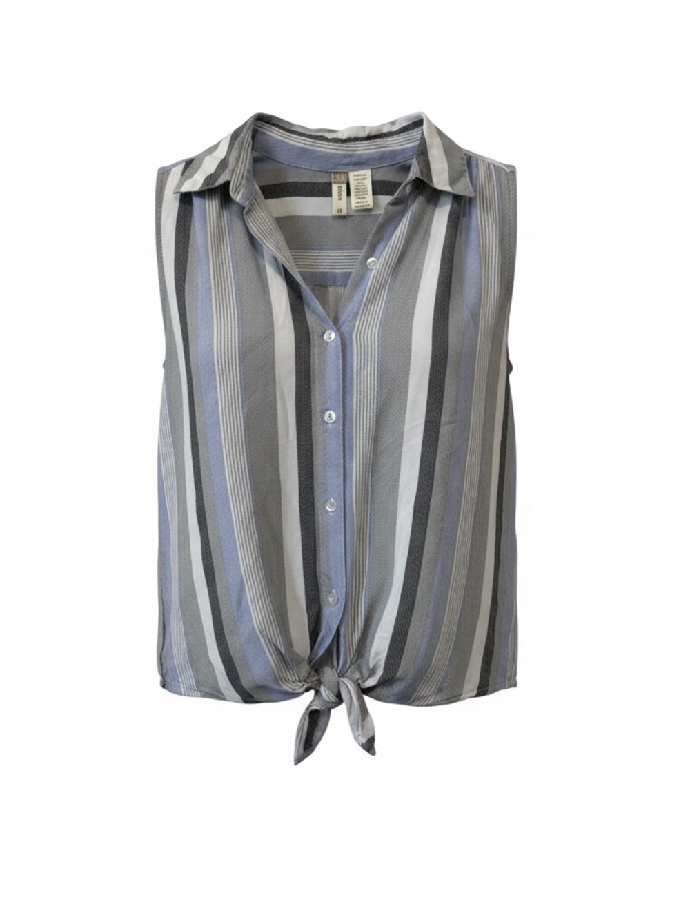 Japna Vertical Stripe Tie-Front Sleeveless SummeTop in Blue & Grey Size Medium